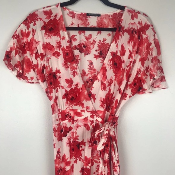 Sapphire O Red Rose Print Wrap Maxi Dress - Picture 4 of 7